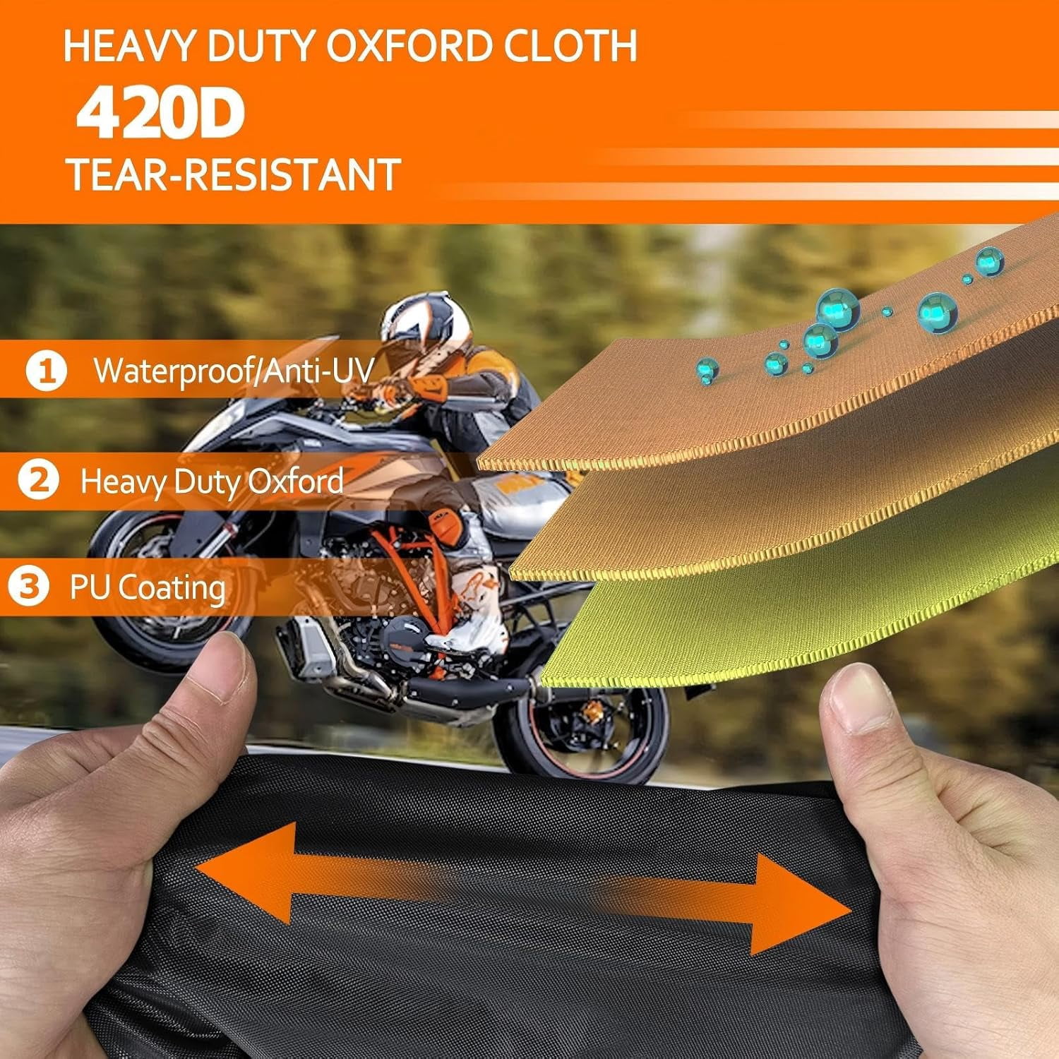 Motorcycle Cover Lock-Holes and Storage Bag All Season Universal Night Reflective Universal Heavy Duty Motorcycle Vehicle Cover-86 L x 41" W x 50" H Black