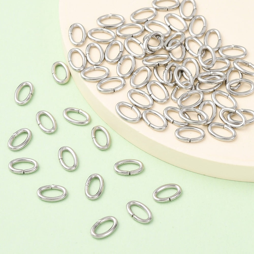 Resistant 304 Stainless Steel Open Jump Rings Oval Stainless Steel Color 8x5x1.2mm 17 Gauge