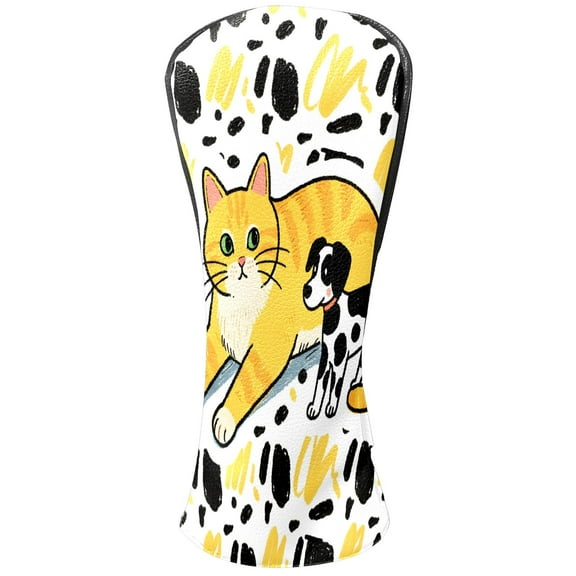 Golf Club Covers, Yellow Pets Premium PU Leather Driver Hybrid Putter Head Covers with Velvet Lining, Waterproof Golf Gifts for Men Women