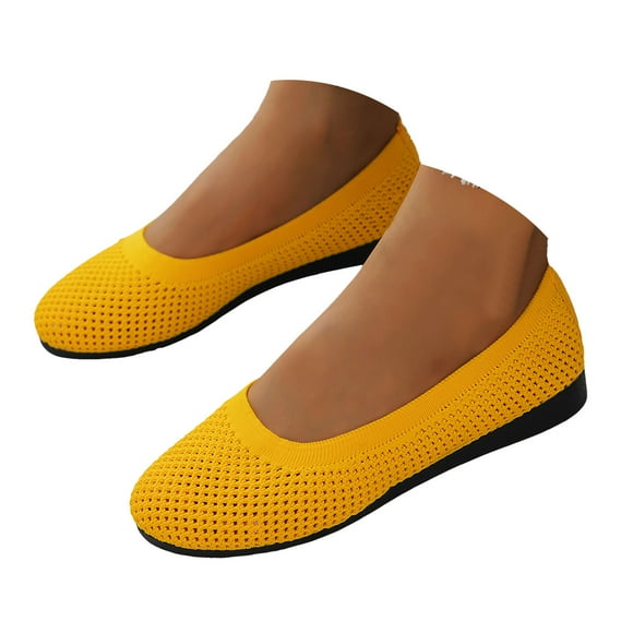 Mepaouo Women's Ballet Slip on Flats Knit Round Toe Ballerina Walking Dress Shoes Low Wedge Mary Jane