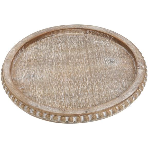 Hemoton Round Tray For Home Decor Wood Beaded Tray American Style Wood Plate Serving Plate