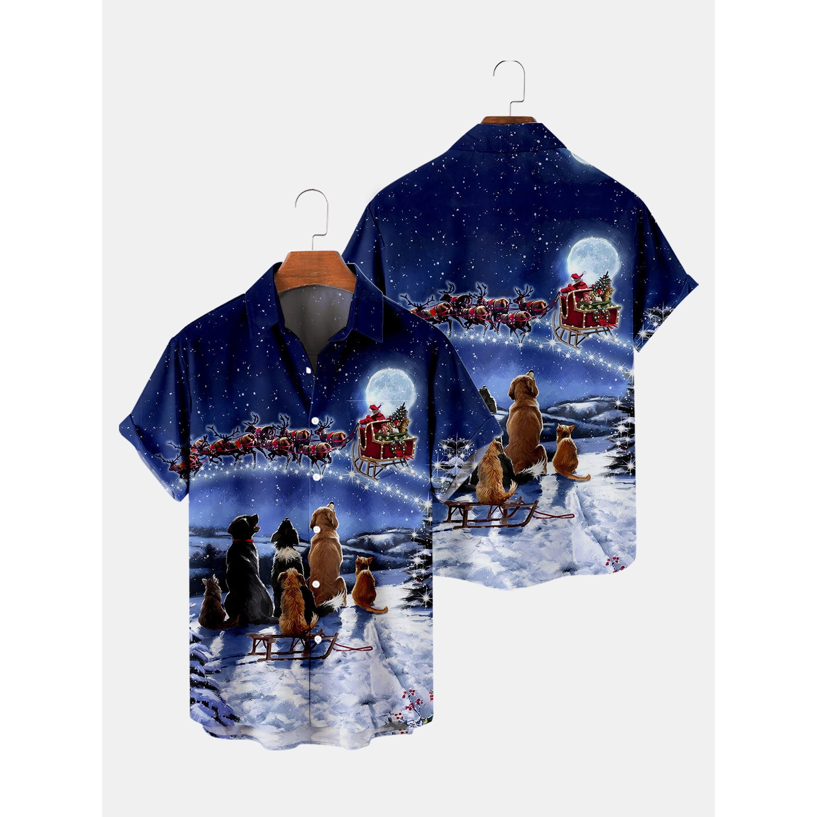 Mens Christmas Button Down Shirts Fun 3D Digital Printed Fashion Casual