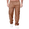 thumbnail image 4 of Light Brown Mens Cargo Sweatpants Fleece Wide Straight Leg Drawstring Sweatpant with Multi Pockets Heavyweight Workout Jogger Pant Warm Elastic High Waist Baggy Pant Athletic Plus Size Trousers 2XL, 4 of 8