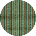 thumbnail image 1 of Ahgly Company Machine Washable Indoor Round Oriental Turquoise Blue Modern Area Rugs, 7' Round, 1 of 4