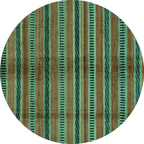 Ahgly Company Machine Washable Indoor Round Oriental Turquoise Blue Modern Area Rugs, 7' Round