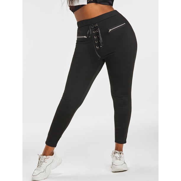 Pantalones Talla Extra Cordones Laterales con Cremallera Rosegal Pantalones de talla grande
