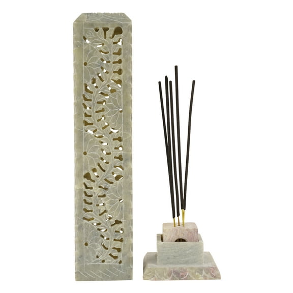 IBA Indianbeautifulart Handmade Stone Incense Stick Burner | Candle Stick Holder | Tea Light Burner , Perfect Floral Carving for Gifting- Decorative Home and Kitchen Decor (10.5x 2.2 Inches)
