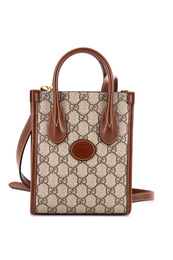 Pre-Owned Interlocking G Patch Tote GG Coated Canvas Mini By Rebag