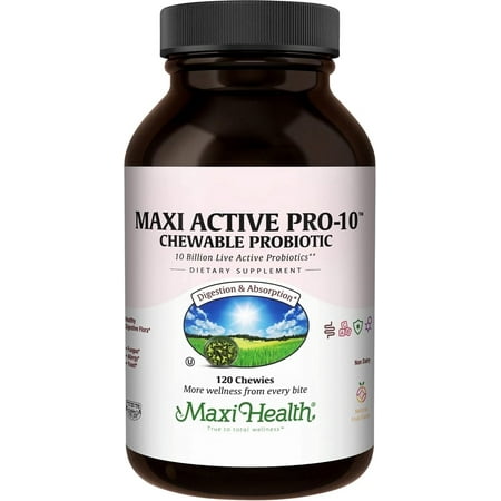 Maxi Health Active Pro-10 Kids Probiotic for Children, Fruit Punch, 120 Ct – Immune & Digestive Support