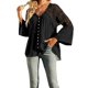 thumbnail image 1 of Tops de ganchillo de encaje para mujer Camisas con botones y cuello en V Regalo de mujer para ellaBlack2XL, 1 of 1