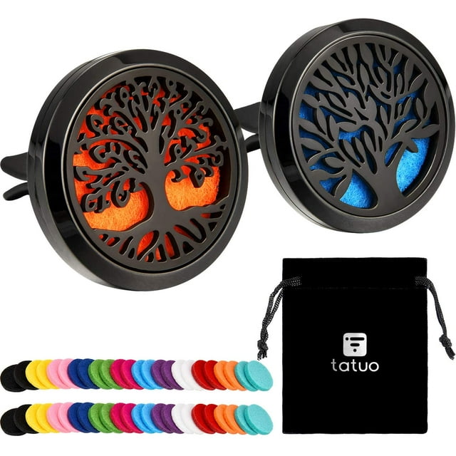 2 Pieces 316L Car Aromatherapy Oil Diffuser Air Freshener with 48 Felt Pad (Tree Patterns)