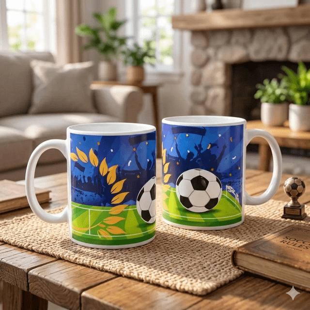 Set 2 Tazas Cerámica Balón Fútbol Mundial 480 ml