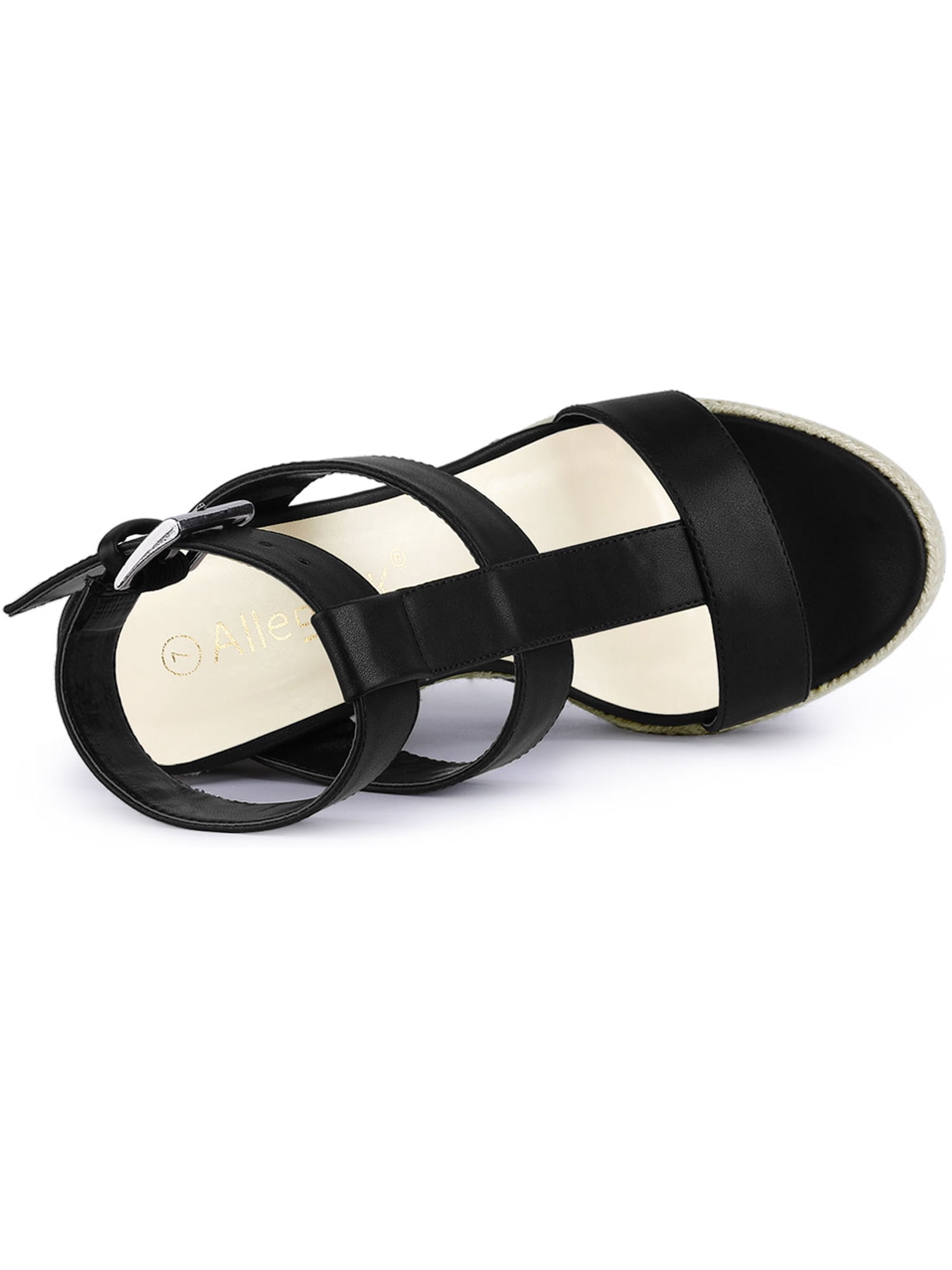 DARING DIVA Women's Strappy Wedge Platform Sandals Black 7.5