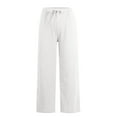 thumbnail image 3 of WULMLEO Linen Pants Women Spring Summer Dressy Casual High Waisted Drawstring Pant Cotton Straight Leg Lounge Trousers White S, 3 of 6