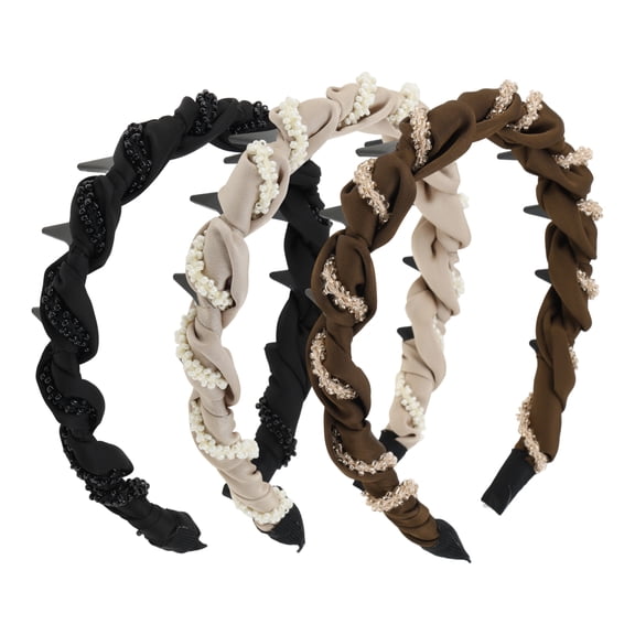 Unique Bargains 3 Pcs Headband Solid Color Hair Accessories Coffee Color Black Beige