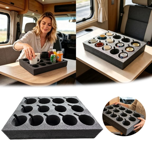 Camper Cup Storage Rack, Foam Slots for Mugs, Compact Drink Tray for Truck, SUV, Boat, Office, and Dining, 14.17 Inches on Clearance