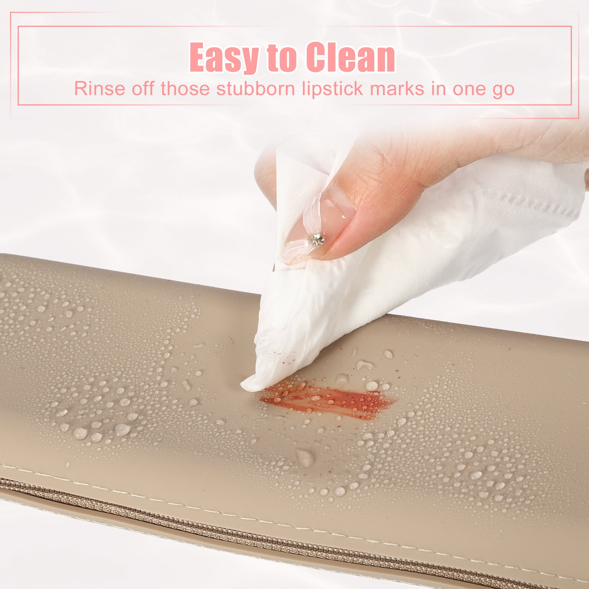 Unique Bargains Silicone Makeup Brush Holder Travel Essentials Makeup Brush Organizer with Mirror Makeup Brush Bag Khaki