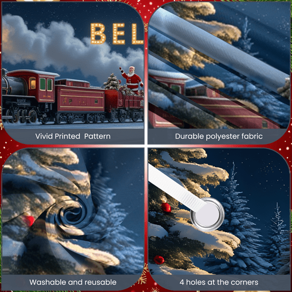 Festive Train Santa Banner Reindeer Decoration Moonlit Scene Holiday Celebration for Christmas Party Winter Wonderland Home Decoration