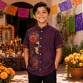 thumbnail image 2 of Boys Short Sleeve Button Down Shirt Day Of Dead Mexican Print Collar Casual Top For Halloween School Outdoor, 2 of 5