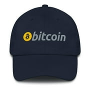Bitcoin Logo Dad Hat, Cryptocurrency Merch Baseball Cap, Crypto Currency Trader Gift, Unisex, Navy