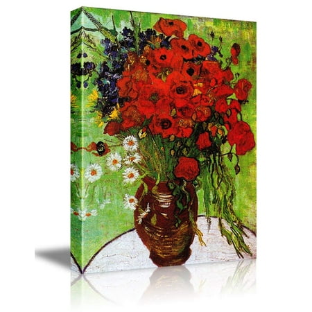 Owl On Canvas wall26 Red Poppies and Daisies by Vincent Van Gogh - Oil Painting Reproduction on Canvas Prints Wall Art, Ready to Hang - 32