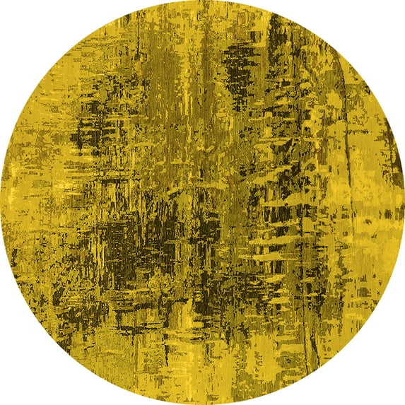 Ahgly Company Machine Washable Indoor Round Oriental Yellow Industrial Area Rugs, 4' Round