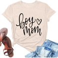 thumbnail image 4 of Lkhaha Womens Graphic T Shirts Boy Heart Mom Letter Print Summer Short Sleeve Casual Plus Size Outfits Beige L, 4 of 5