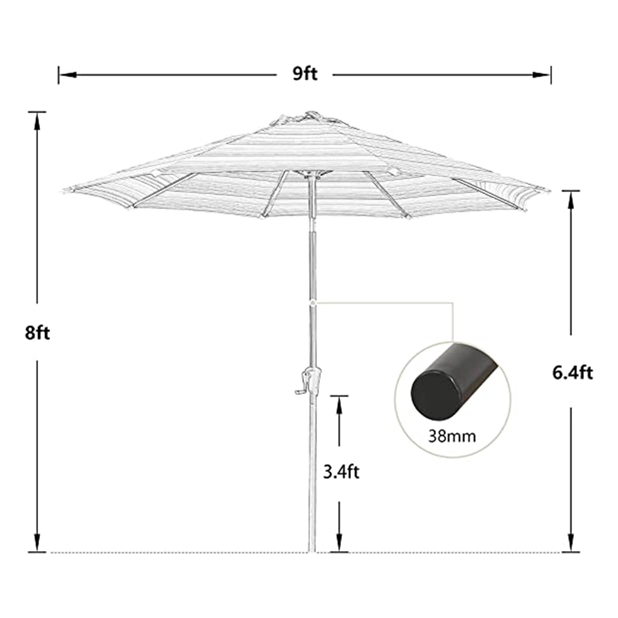 Iwicker 9Ft Patio Umbrella Sunbrella Outdoor Aluminum Market Umbrella with Crank and Push Button Tilt, Green Stripe