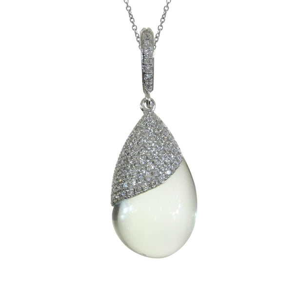14K White Gold Green Amethyst Pear-Shaped Cabochon & Diamond Pendant