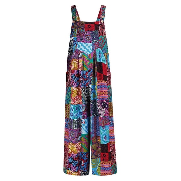 Jumpsuits for Women Casual Sleeveless Summer Loose Rompers Spaghetti Strap Floral Overalls Blue 2XL