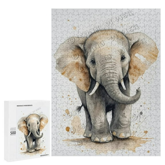 500 Piece Jigsaw Puzzles for Adults - Wood Puzzles - Watercolor Elephant 500 Piece Puzzle for Adults - Jigsaw Puzzles 500 Pieces - Difficult Puzzles Size 15" x 21"