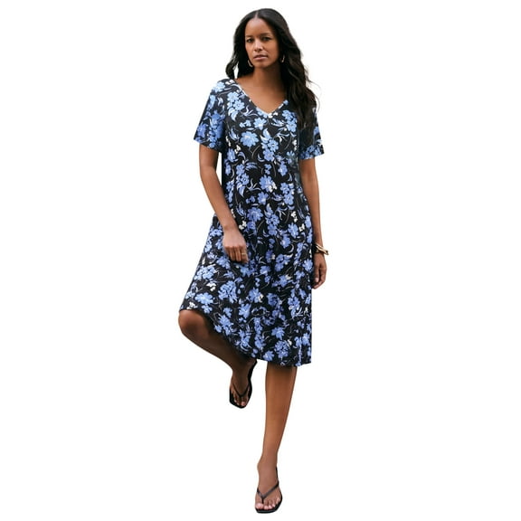 Roaman's Women's Plus Size Petite Plus Size Short Sleeve Sleeve Swing Dress