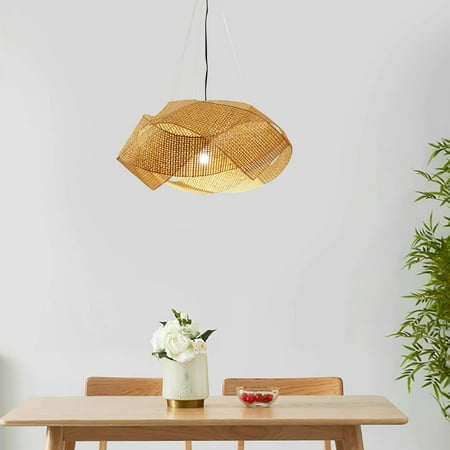 

CNCEST Bamboo Wicker Rattan Chandelier Cafe Kitchen Chinese Style Hanging Light Fixture