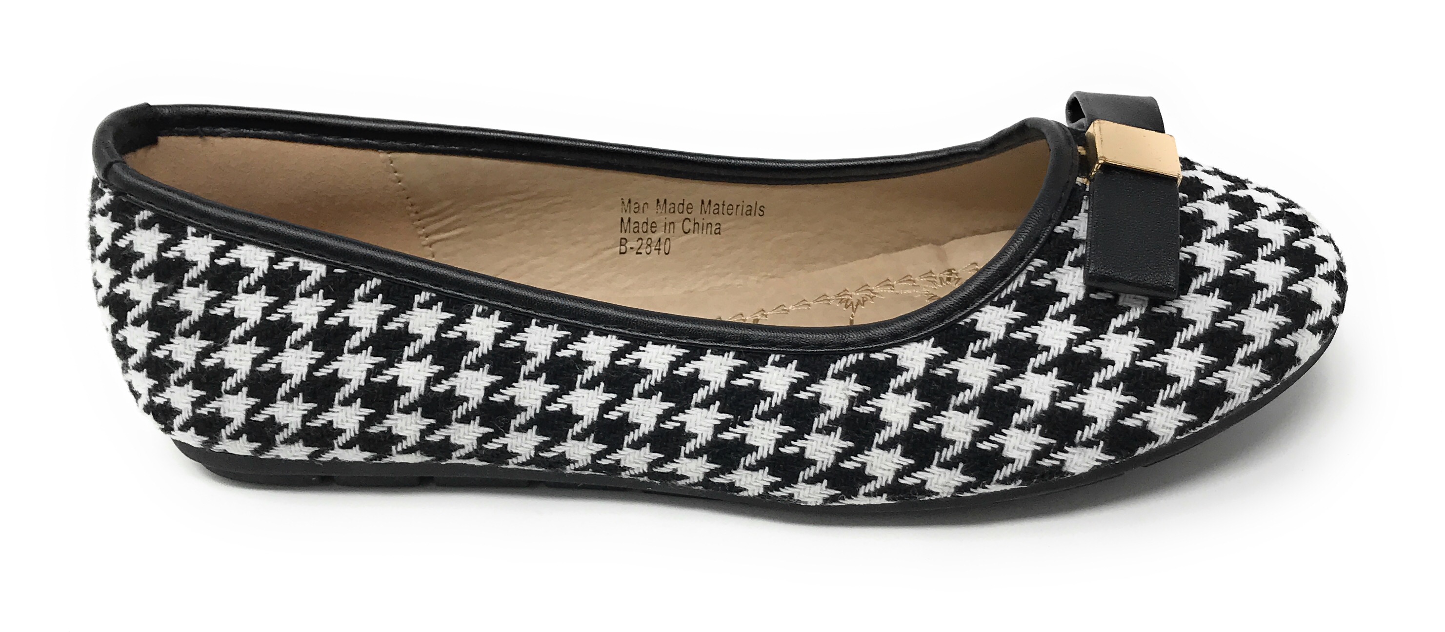 Victoria K Women's Houndstooth Print Gold Emblem Solid Color Bow Ballerina Flats