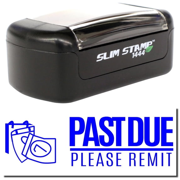 Slim Pre-Inked Past Due Please Remit with Calendar Stamp, Slim 1444, Ultra Slim Design, Impression Size 1/2" by 1-3/4", Up to 25,000 Impressions - Blue Ink