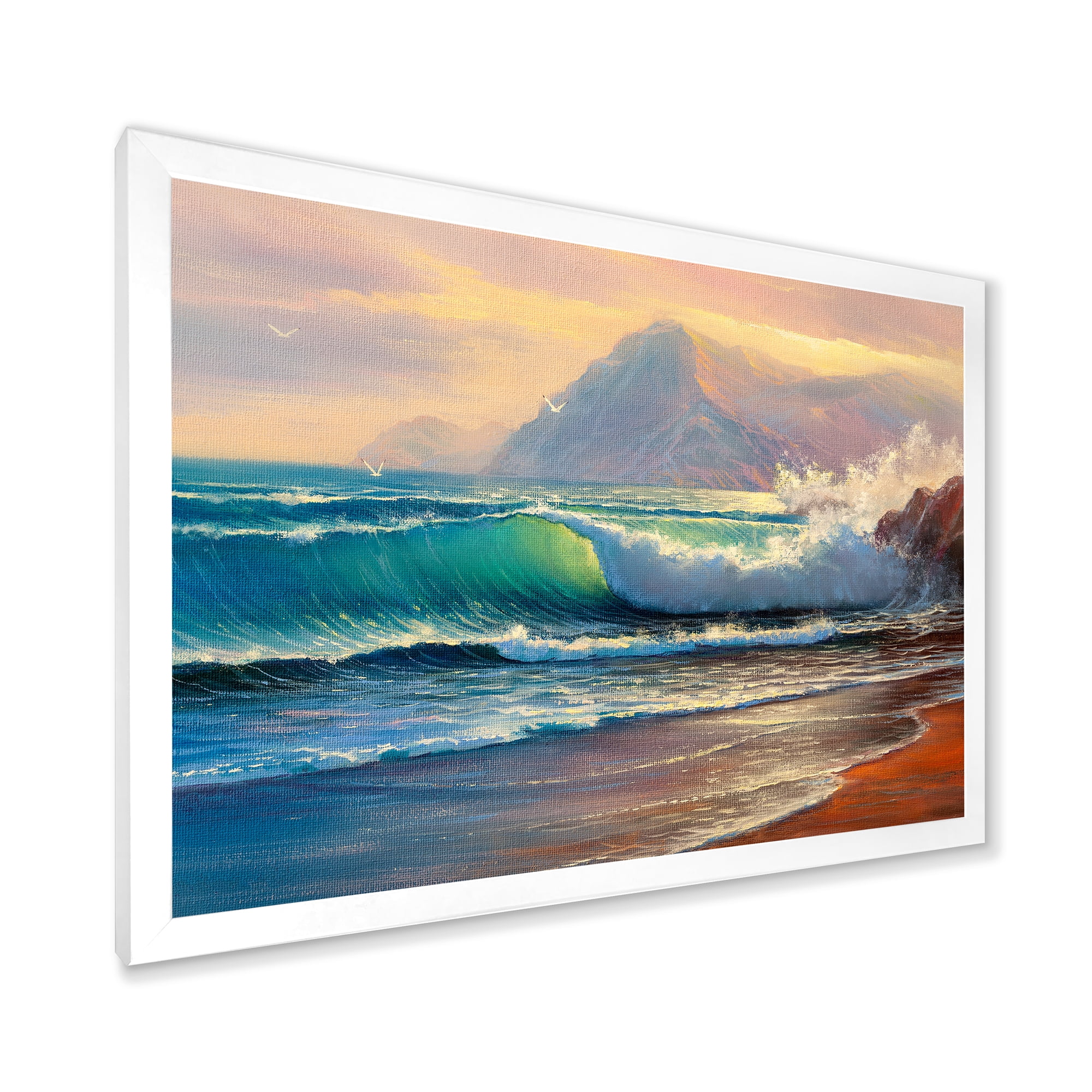 Designart 'Sunrise Glow On The Sea Waves III' Nautical & Coastal Framed Art Print