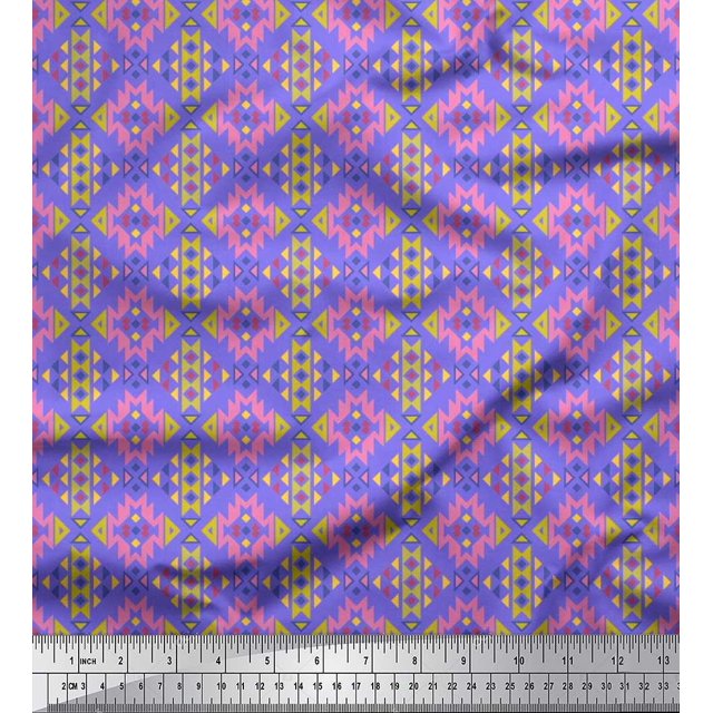 Soimoi Rayon Crepe Fabric Aztec Geometric Decor Fabric Printed Yard 46 Inch Wide