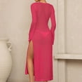 thumbnail image 4 of Cxenplz Women's Beach Cover Ups Long Sleeve Hollow Out Side Split Swim Bathing Crochet Dress, 4 of 4