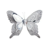chaungfeng Glitter Mesh Butterfly Ornament, Double-Layer Butterfly Christmas Tree Decoration, Silver Hollow Design, for Gift, Display, Holiday