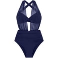 thumbnail image 3 of Kaemgyyd Women's One Piece Swimsuit Deep V Neck Monokini Bathing Suit with Bikini Tops Cross Back Mesh Swimwear, 3 of 5