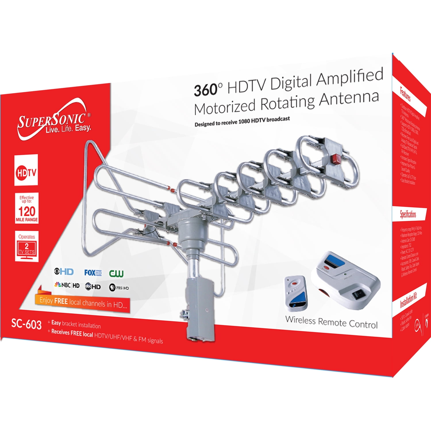 Supersonic SC-603 360° HDTV Digital Amplified Motorized Rotating Outdoor Antenna