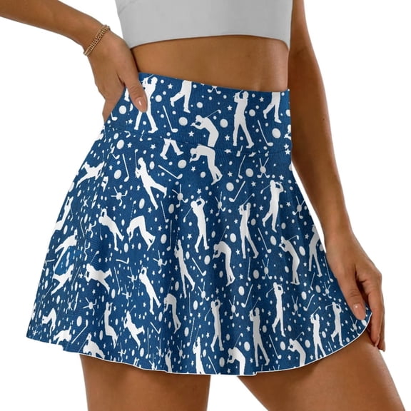 FUIALDOLG Blue Golf Skirt for Women High Waisted Golf Skort with Pocket Blue Athletic Skirts with Shorts Summer Sport Shorts Pickleball Workout Running Clothing Soft Tennis Skirts,S