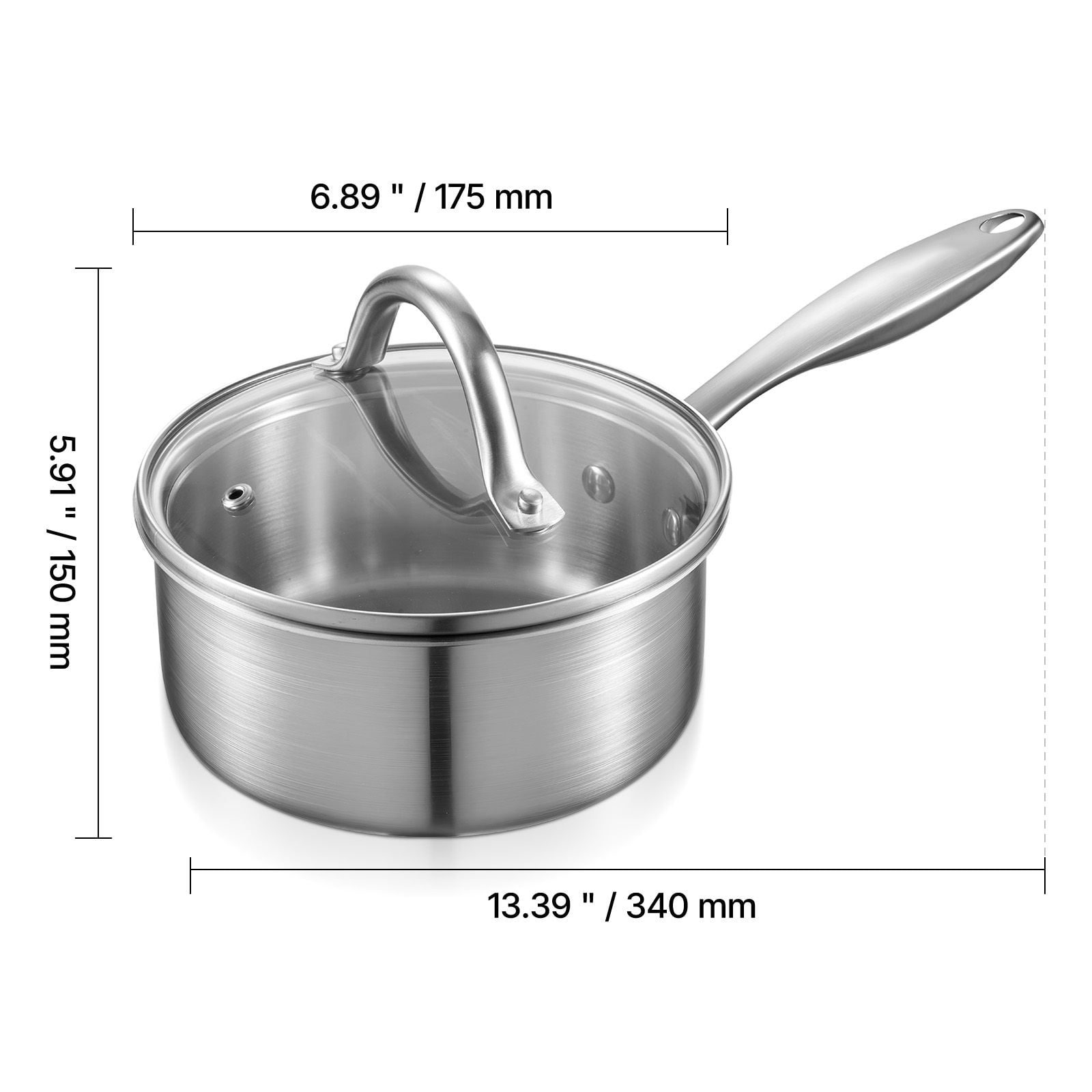 Stainless Steel Saucepan 1.5QT with Lid, Tri-Ply Construction (SUS304-Aluminum-SUS430), Coating-Free, Oven Safe to 600°F, Dishwasher Safe for Induction Gas