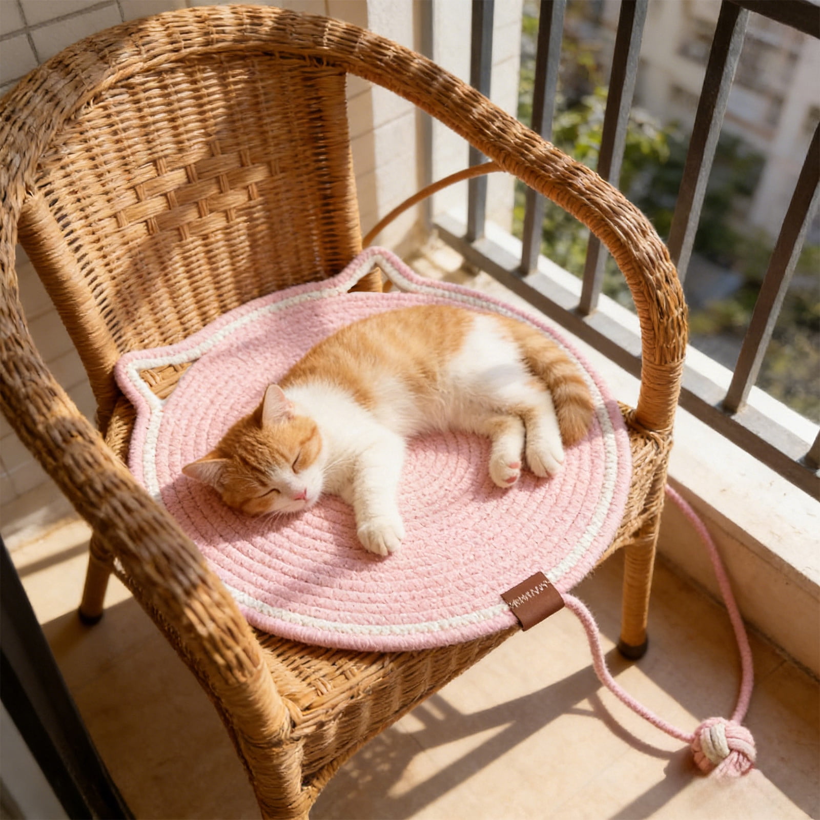 Large Rope Woven Cat Scratch Mat Durable Scratch Resistant Pad With Hanging Ears Toy Ball Interactive Cat Sleeping Scratching Board Furniture Protection Washable Cat Exercise Play Mat for Indoor Cats
