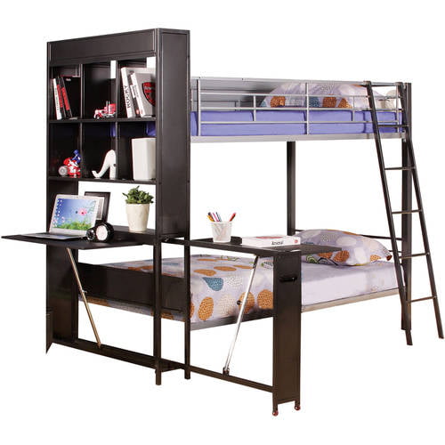 Risley Twin Over Twin Metal Bunk Bed With Desk Silver Amp Black
