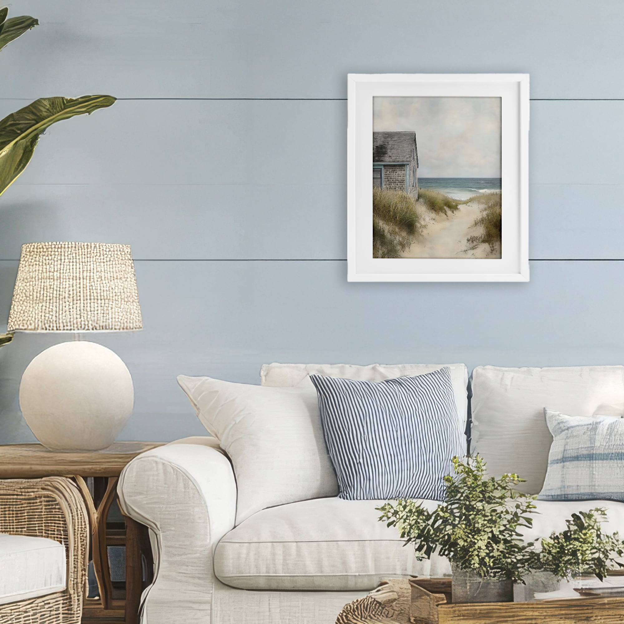 Stupell Industries Oceanfront Cottage on Dune Path White Framed Print Under Glass, design by Creative Studio