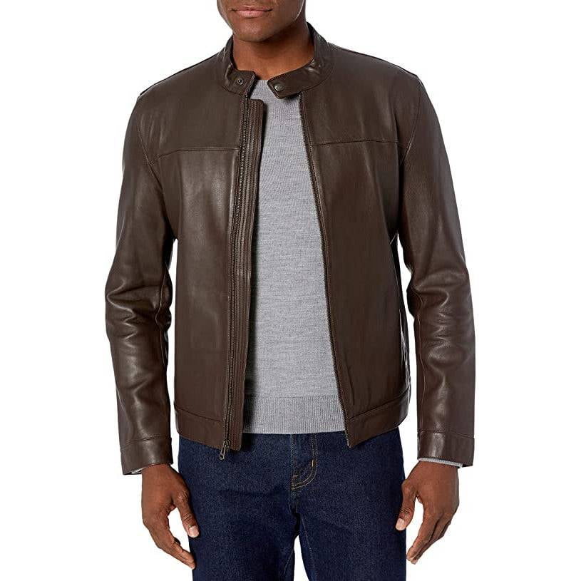 Cole Haan Men's Bonded Racer Leather Jacket (Black, L)
