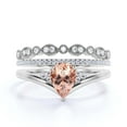 thumbnail image 1 of Gorgeous Minimalist 2.25 Carat Pear Cut Morganite And Diamond Moissanite Unique Engagement Ring, Affordable Wedding Ring, Two Matching Band in 10k Solid White Gold Gift For Her Love, Trio Ring Set, 1 of 3