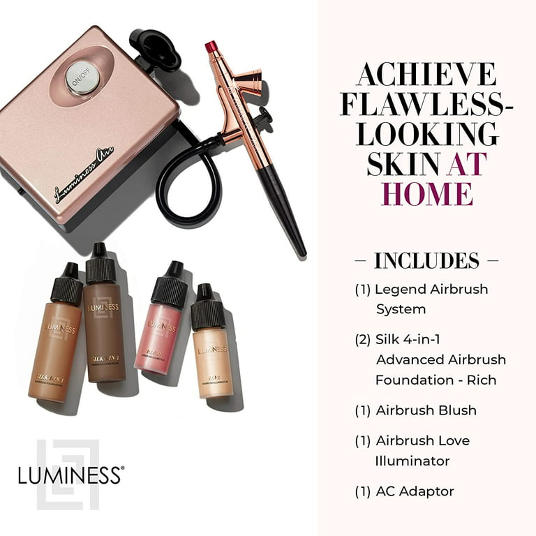 LUMINESS Rose Gold Legend Makeup, Airbrush System & 4 Piece Foundation  Starter Kit, Coverage, Quick, Easy & Long Lasting Application, Includes Silk  4 in 1 Foundation 
