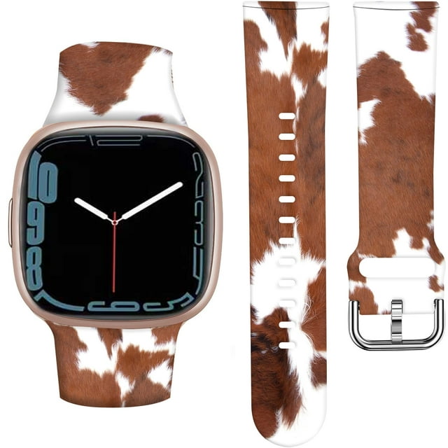 Andriu Compatible Con Versa 4/Versa 3 Band Para Mujer Linda Correa Deportiva De Repuesto Sin Decoloración Para Reloj Inteligente Versa 4/Versa 3 (Vaca Marrón Y Blanca)